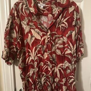 Pierre Cardin Red Leaf Print Button-Up Shirt